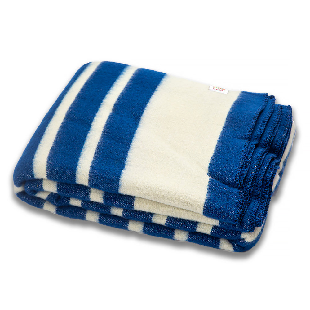 woolen blanket white with blue stripes - Balkanova