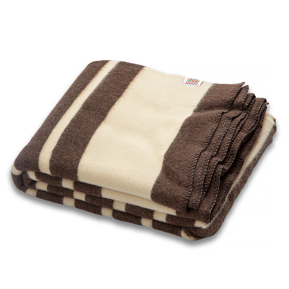 thick woolen blanket white with brown stripes - Balkanova