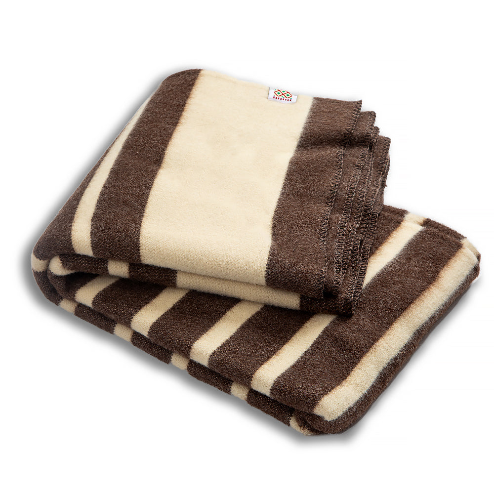 thick woolen blanket white with brown stripes - Balkanova