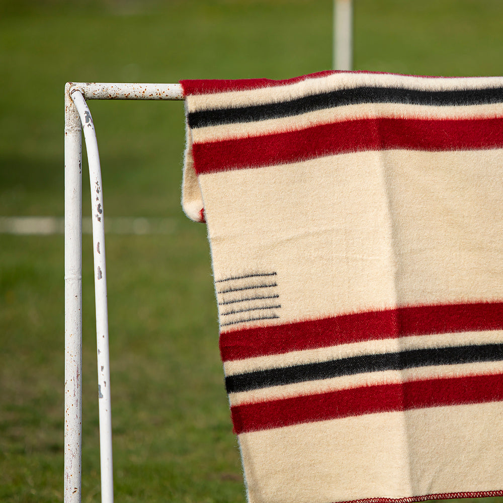 Strong wool blanket Rainbow XIII – white with red and black stripes-Balkanova
