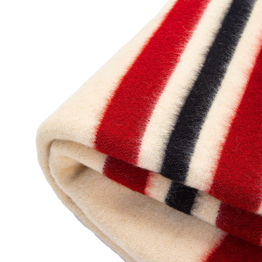 Strong wool blanket Rainbow XIII – white with red and black stripes-Balkanova