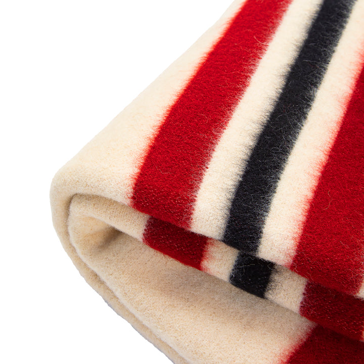 Strong wool blanket Rainbow XIII – white with red and black stripes-Balkanova