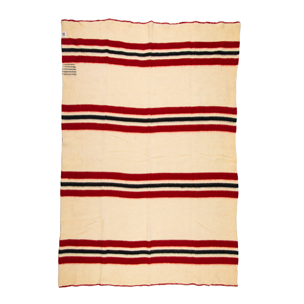 Strong wool blanket Rainbow XIII – white with red and black stripes-Balkanova