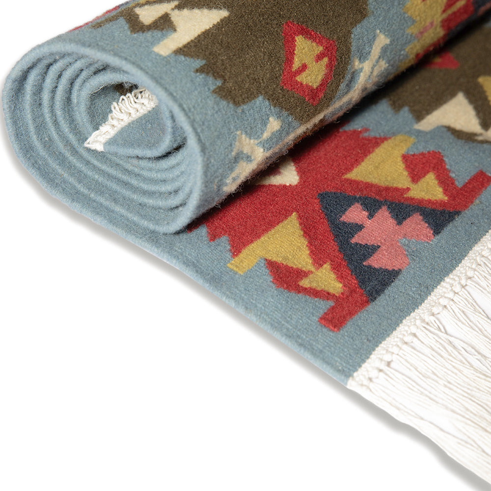 traditional hand made wool kilim blue pink green - Balkanova