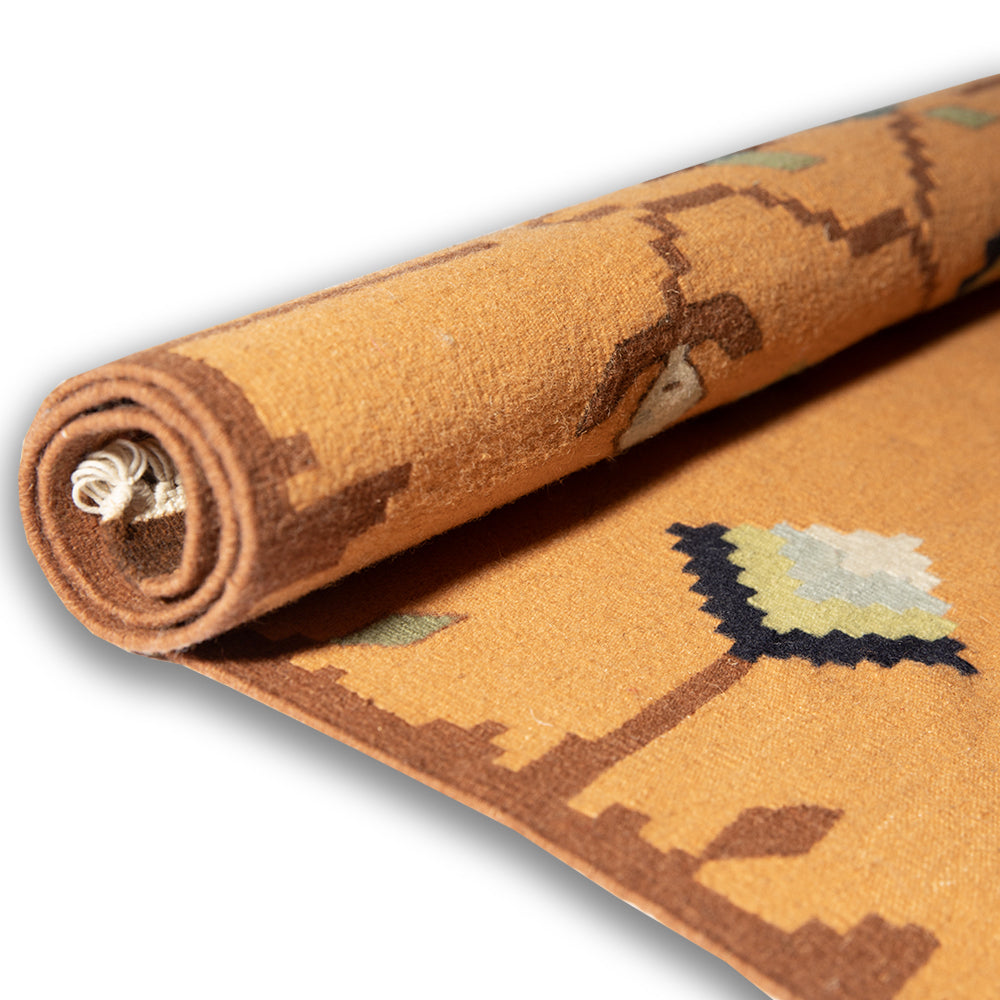 traditional hand made wool kilim orange cream white - Balkanova
