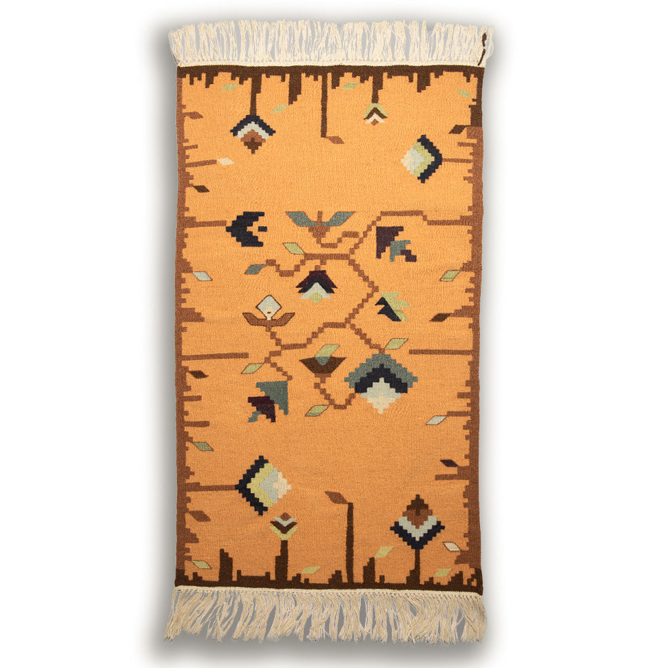 traditional hand made wool kilim orange cream white - Balkanova