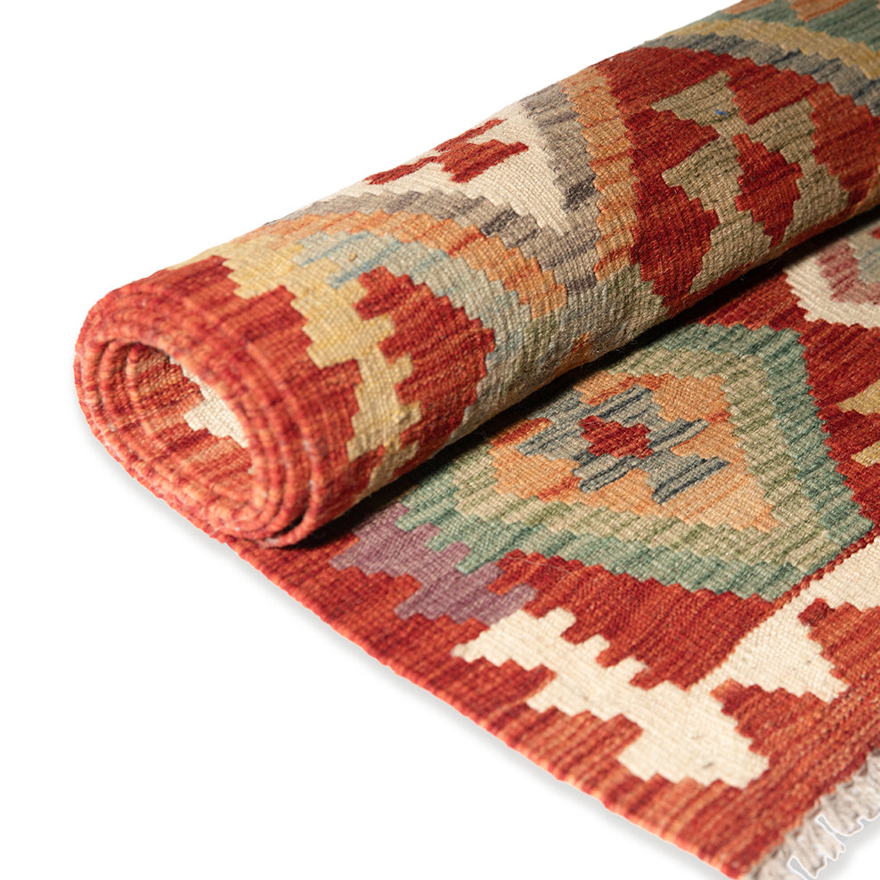traditional hand made wool kilim orange red - Balkanova