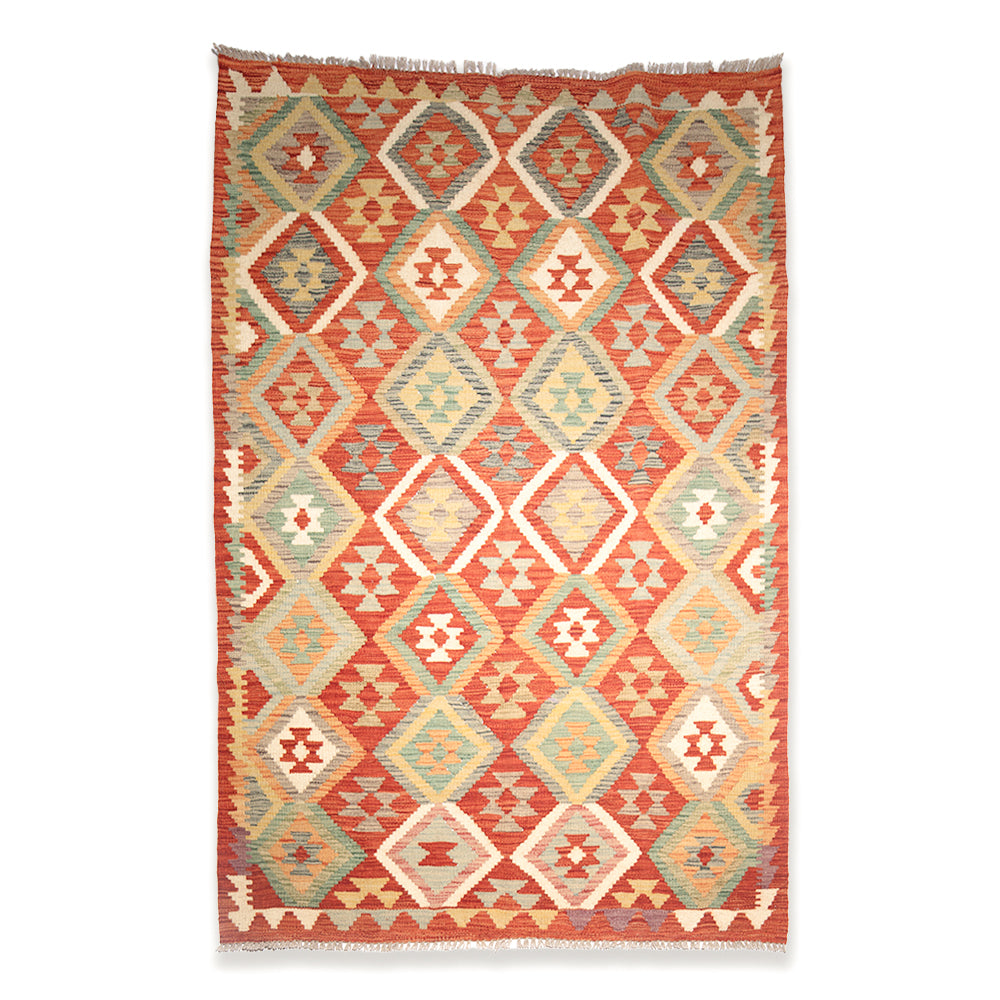 traditional hand made wool kilim orange red - Balkanova