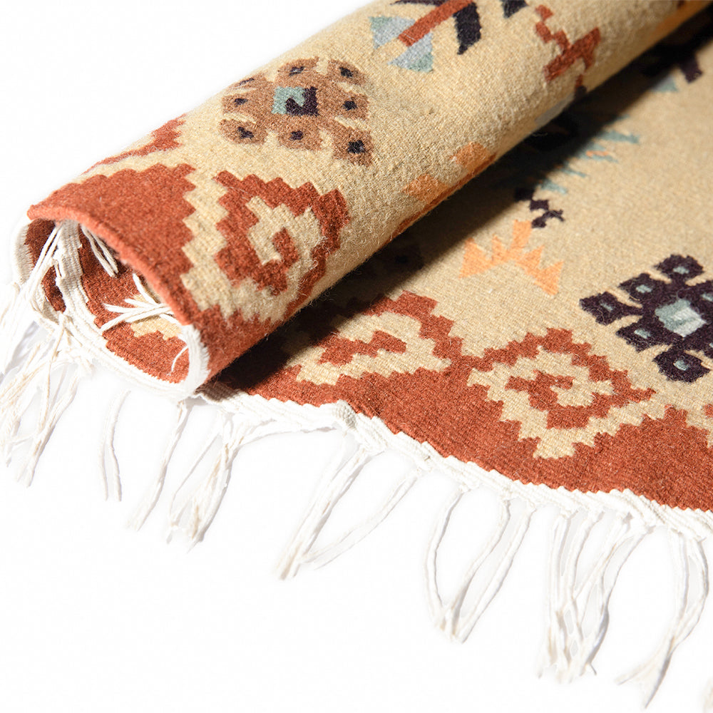 traditional hand made wool oval kilim orange cream white - Balkanova