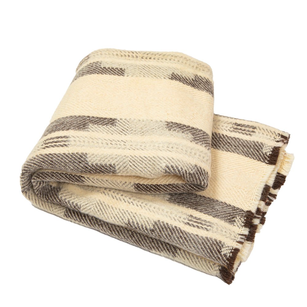 Abata Wool Blanket from Undyed Wool II – White with Gray Stripe-Balkanova