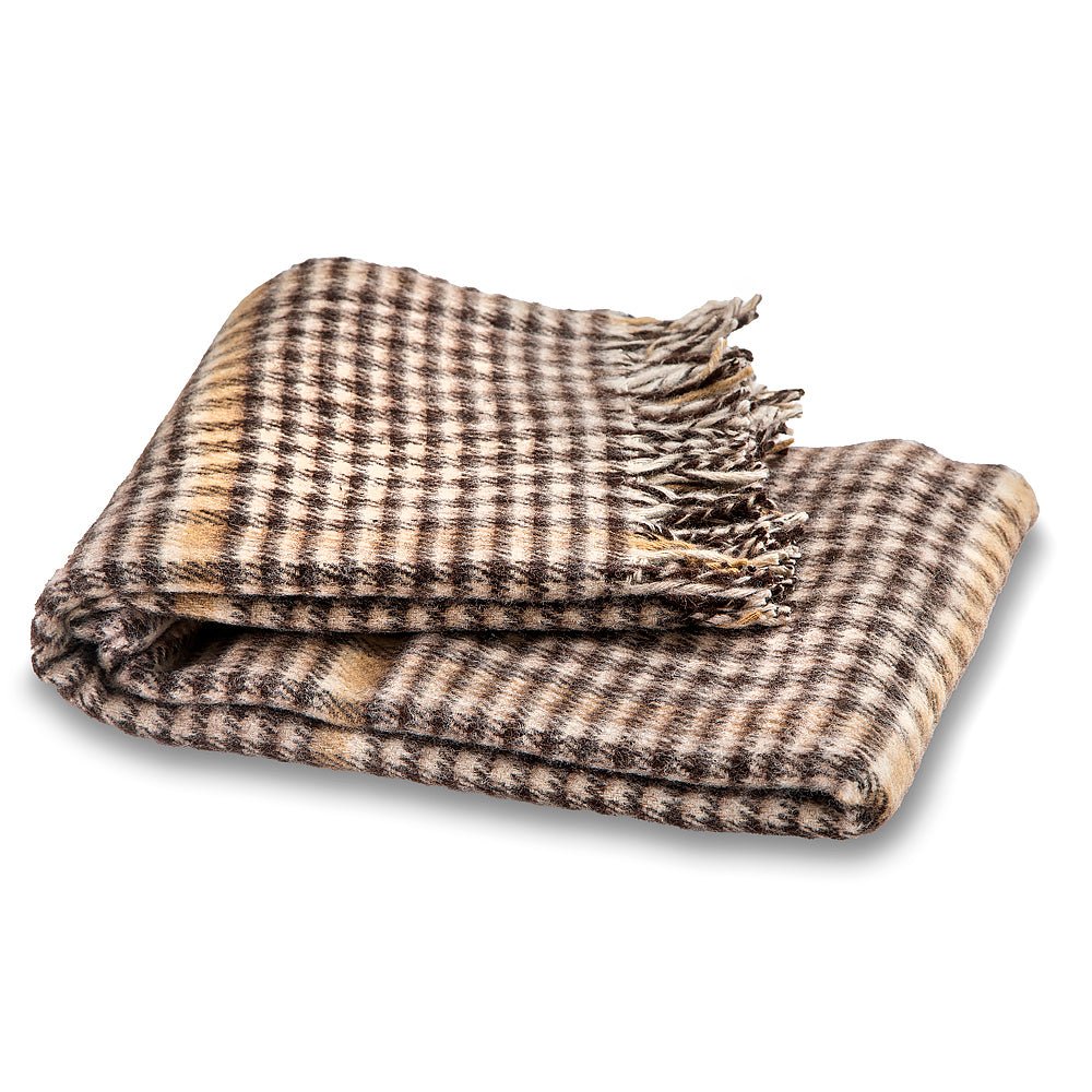 Wool blanket Elma XI - brown and beige cube-Balkanova