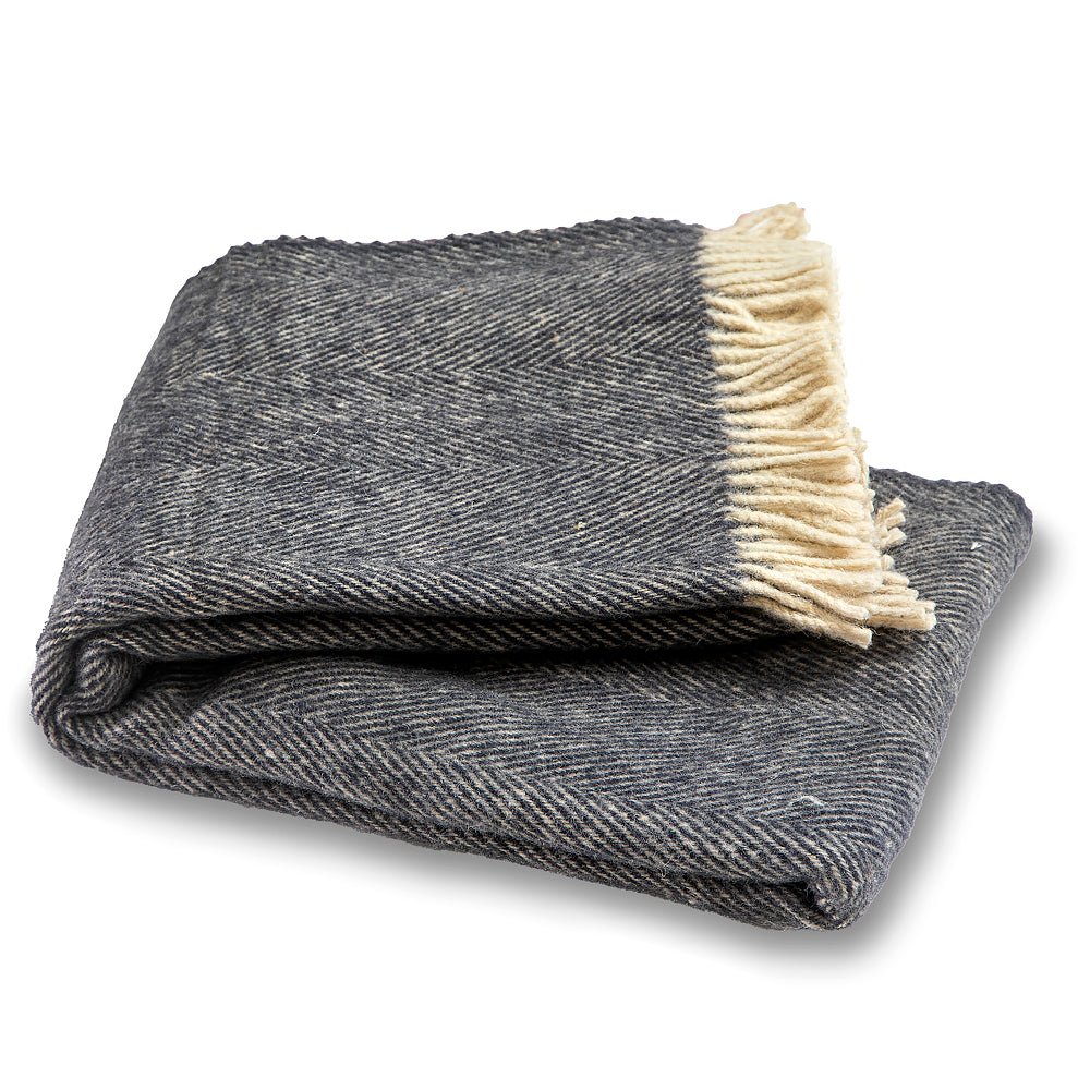 Wool blanket Elma XIII - dark blue indigo-Balkanova