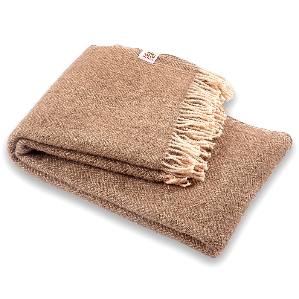 Wool blanket Elma XIX - camel yellow LARGE - Balkanova
