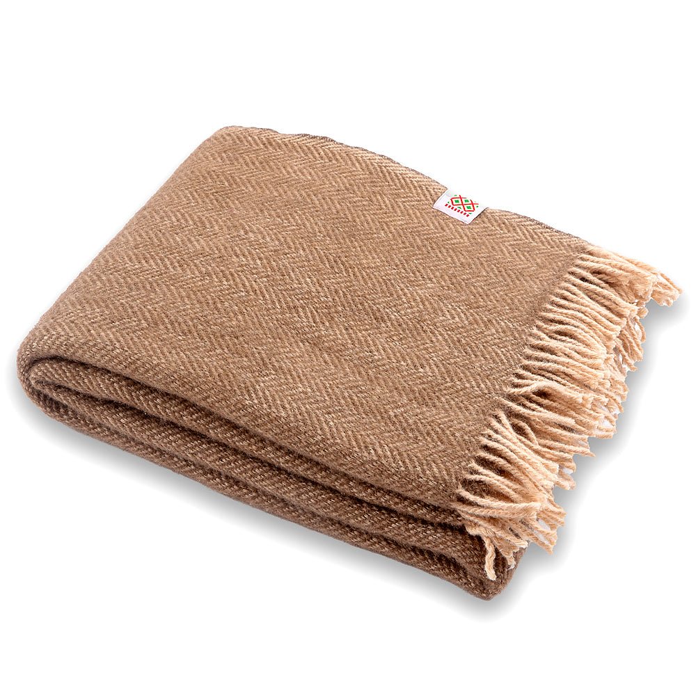 Wool blanket Elma XIX - camel yellow LARGE - Balkanova