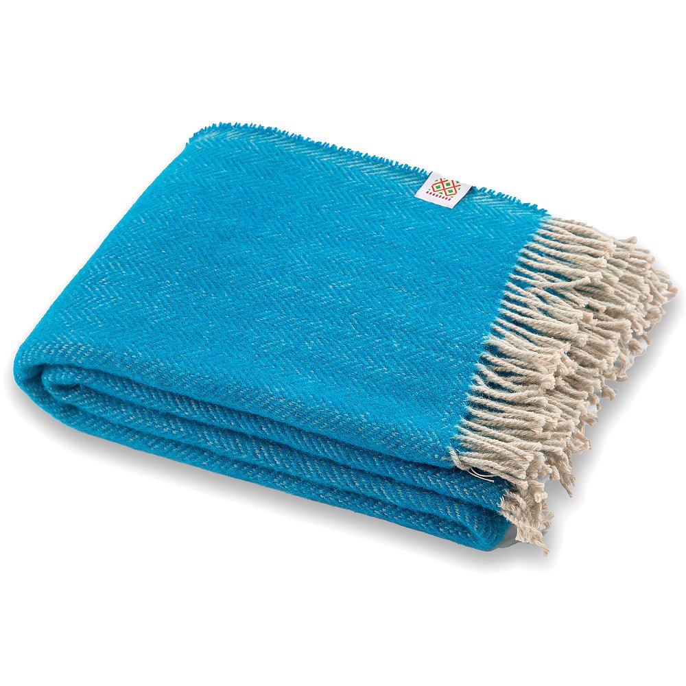 Wool blanket Elma XVI - turquoise LARGE - Balkanova