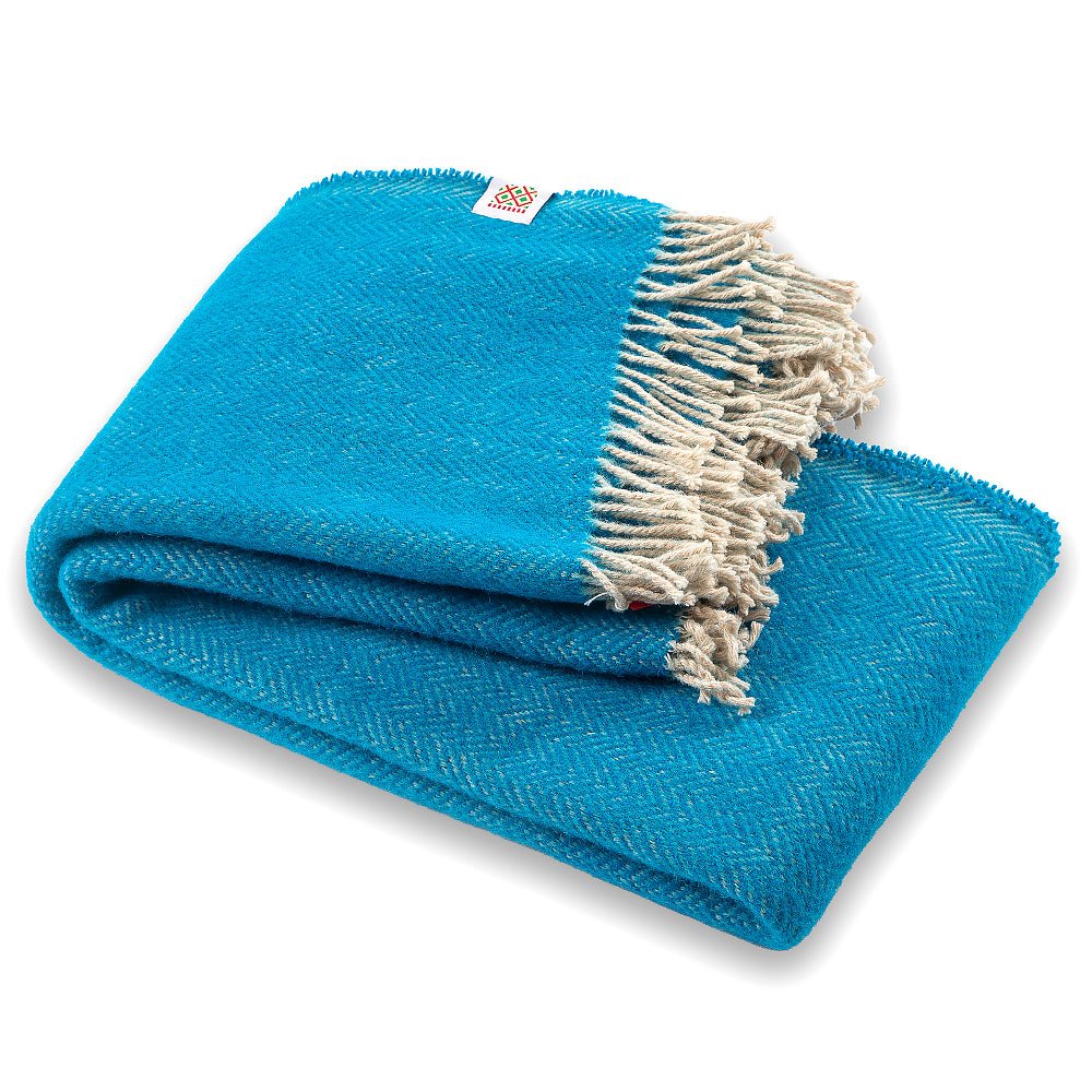 Wool blanket Elma XVI - turquoise LARGE - Balkanova