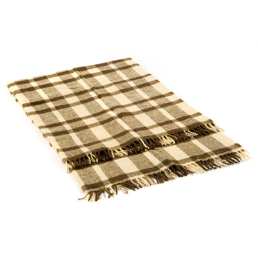 Wool blanket Perelika VIII - natural undyed white and brown wool (small plaid)-Balkanova