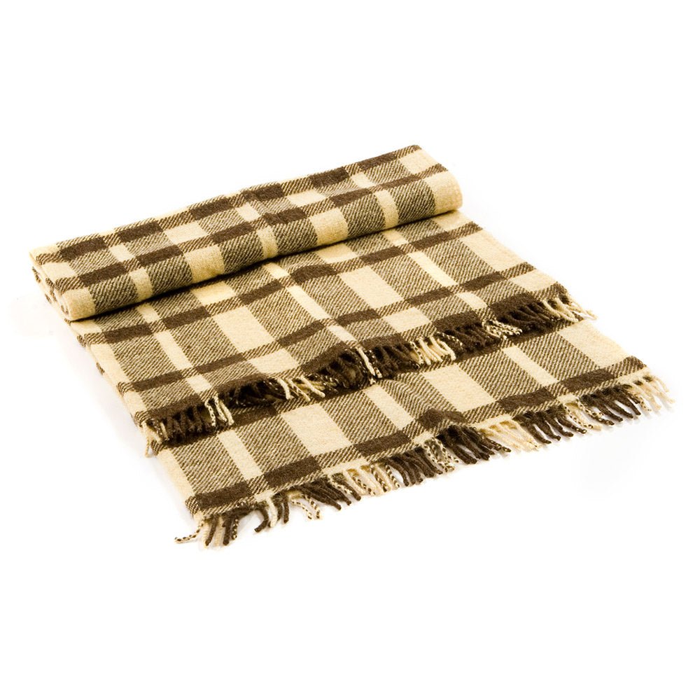 Wool blanket Perelika VIII - natural undyed white and brown wool (small plaid)-Balkanova