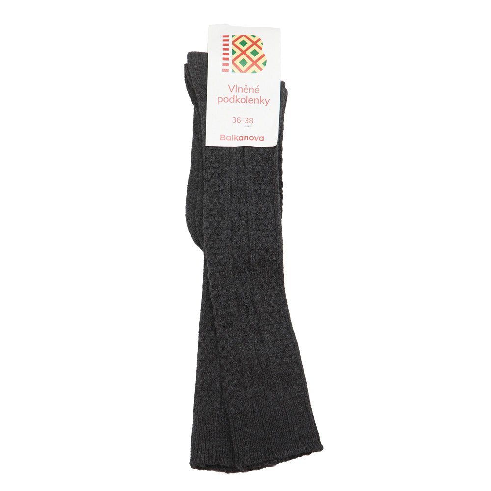 Patterned wool knee-high socks, 80% wool, black-Balkanova