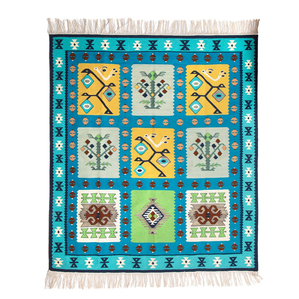 Green and blue wool carpet