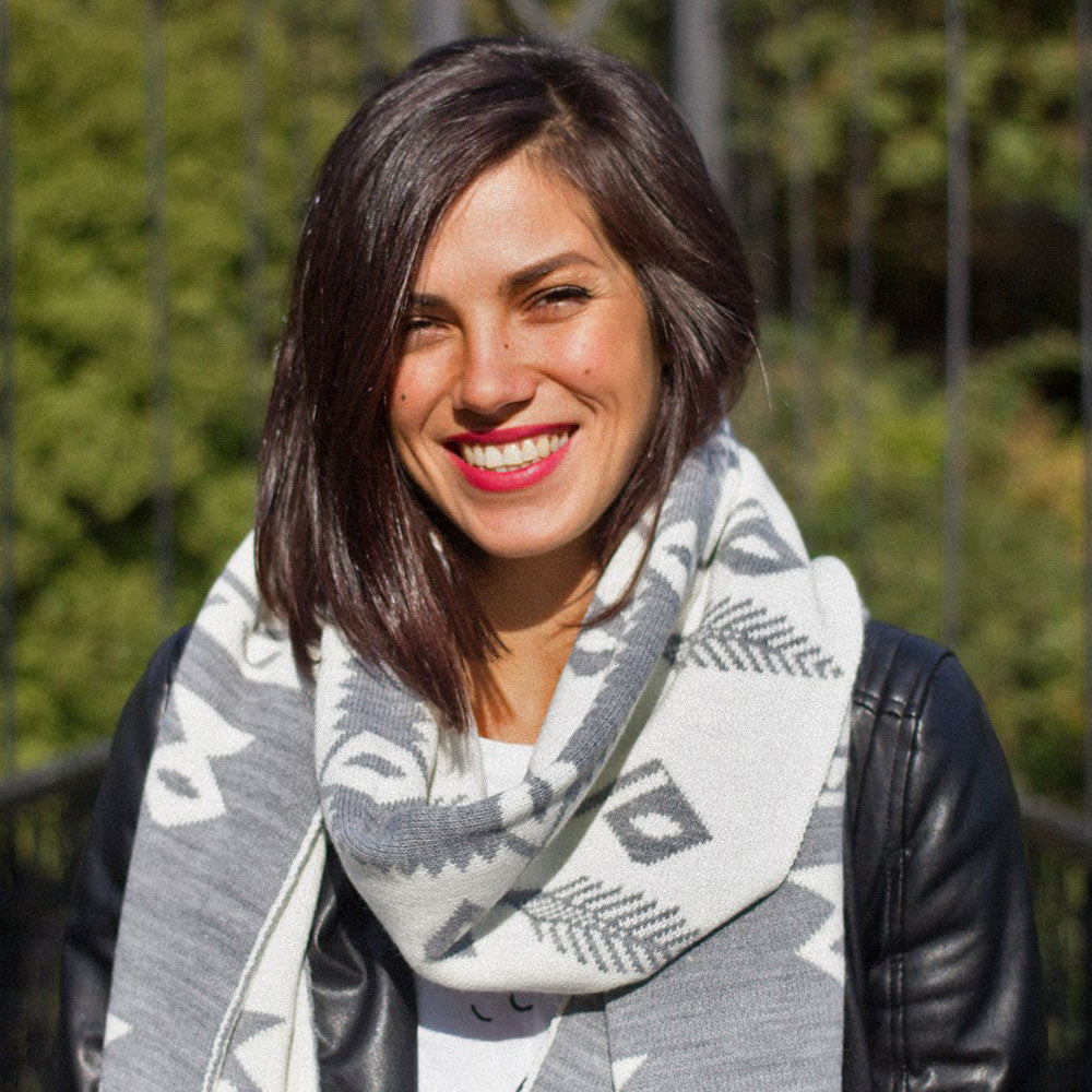 Merino wool scarf, gray and white with fringes, Bibici-Balkanova