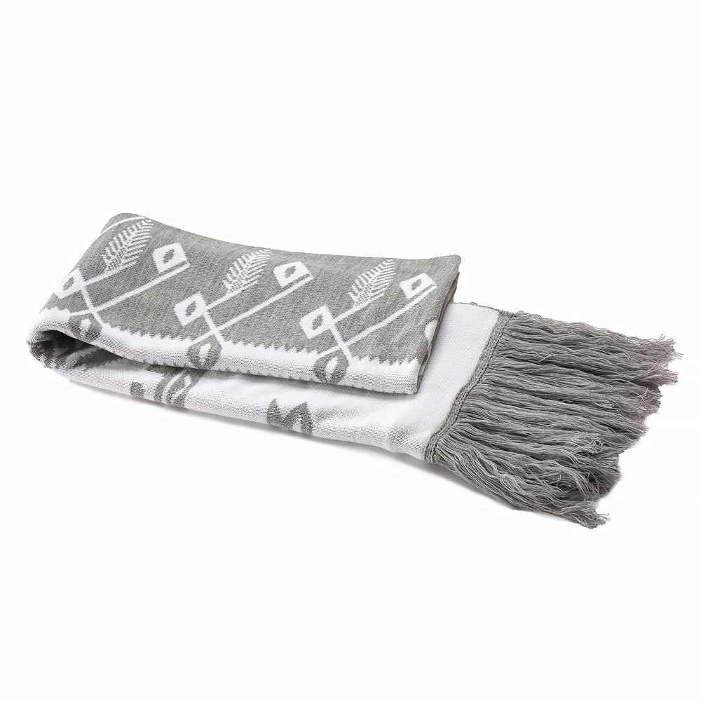 Merino wool scarf, gray and white with fringes, Bibici-Balkanova