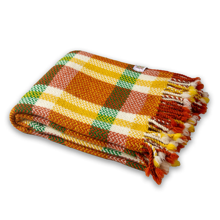 Wool blanket Perelika 14 - orange, yellow, white and green-Balkanova