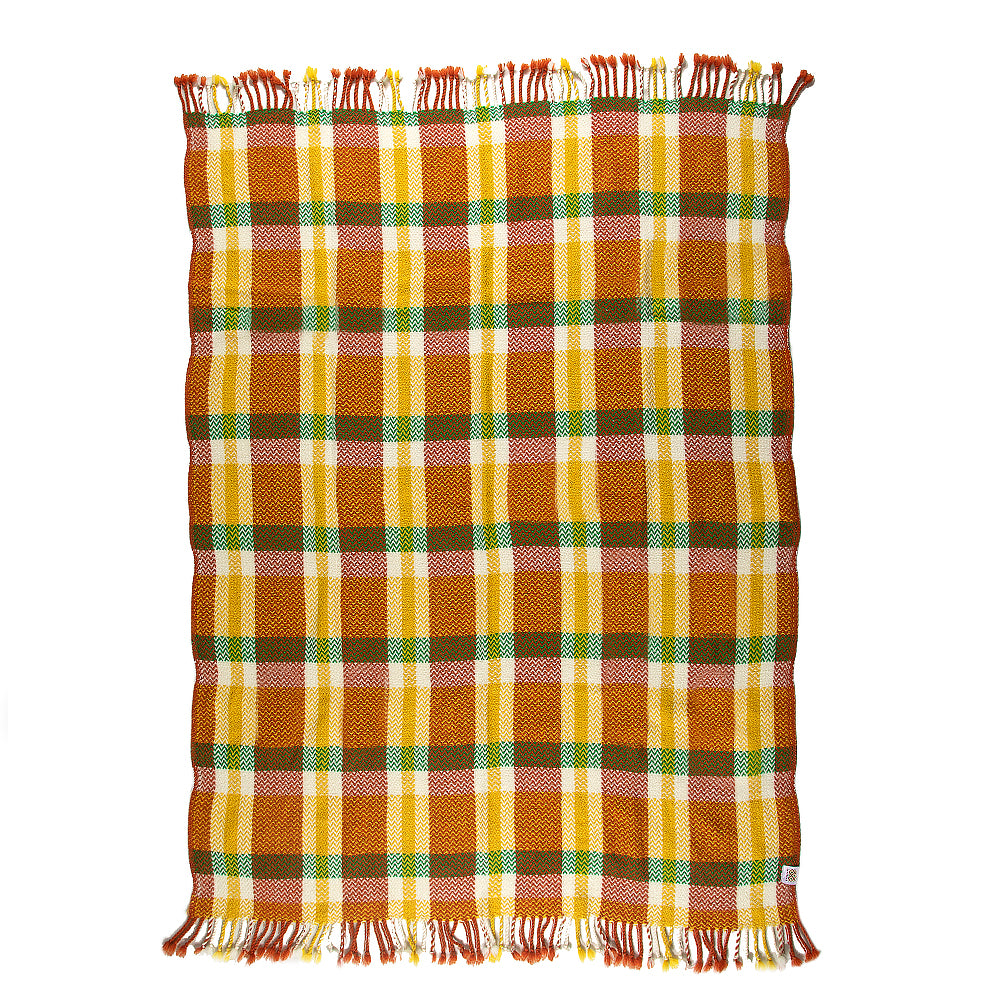 Wool blanket Perelika 14 - orange, yellow, white and green-Balkanova
