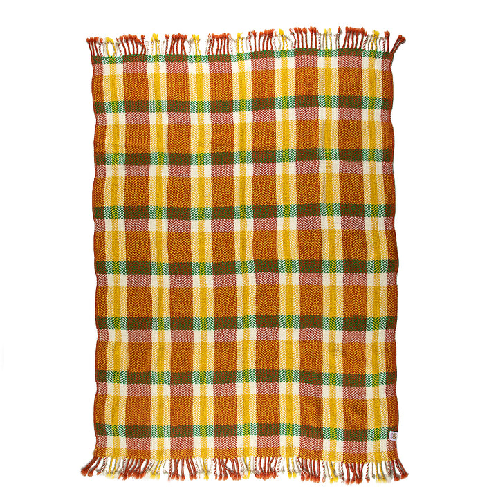 Wool blanket Perelika 14 - orange, yellow, white and green-Balkanova