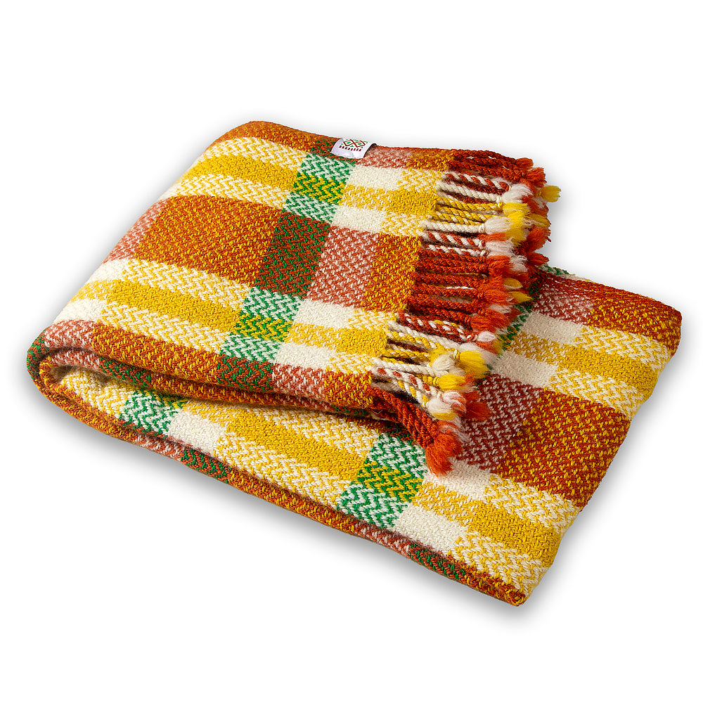 Wool blanket Perelika 14 - orange, yellow, white and green-Balkanova