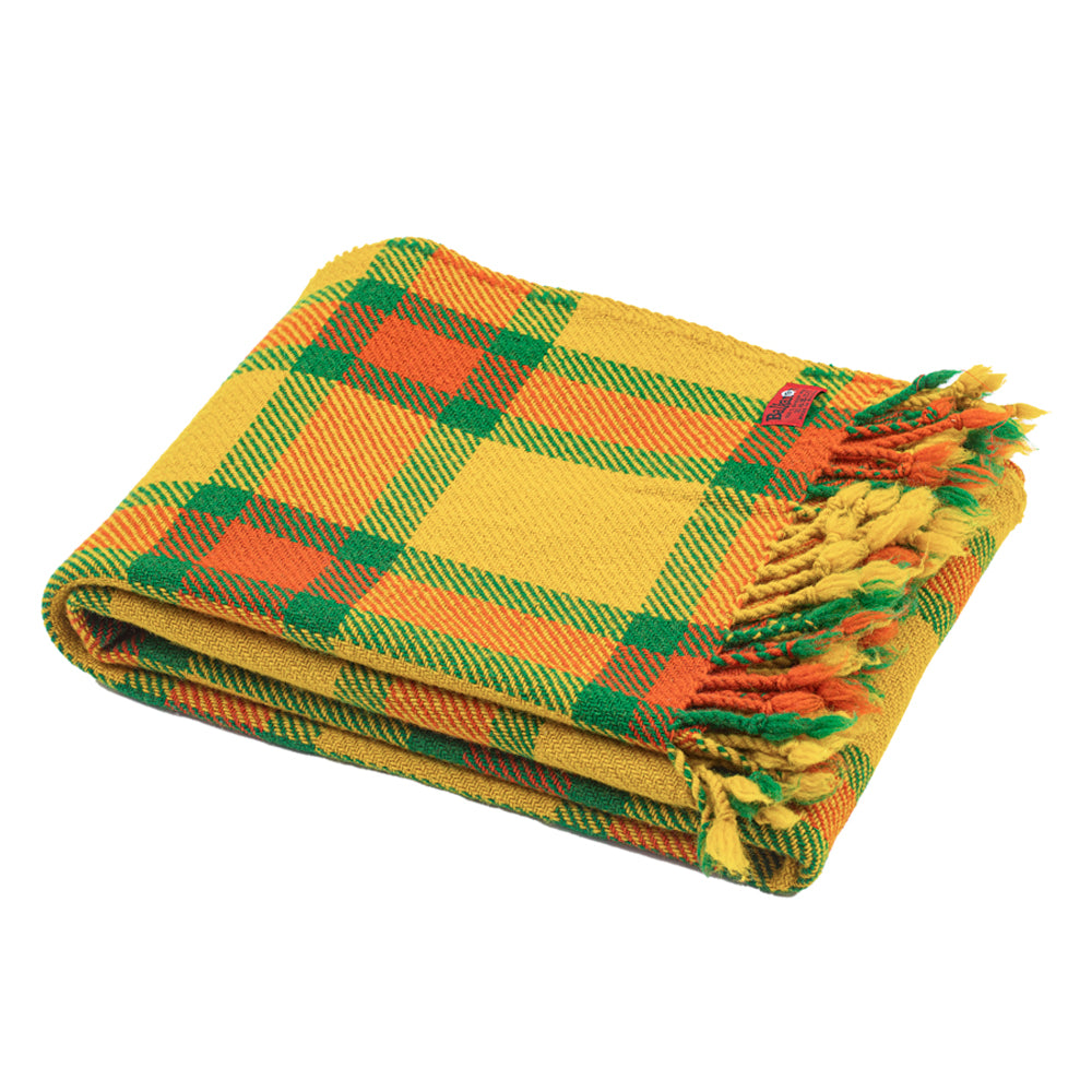Colorful Wool Blanket Perelika XVIII – Yellow, Orange, and Green Checkered-Balkanova