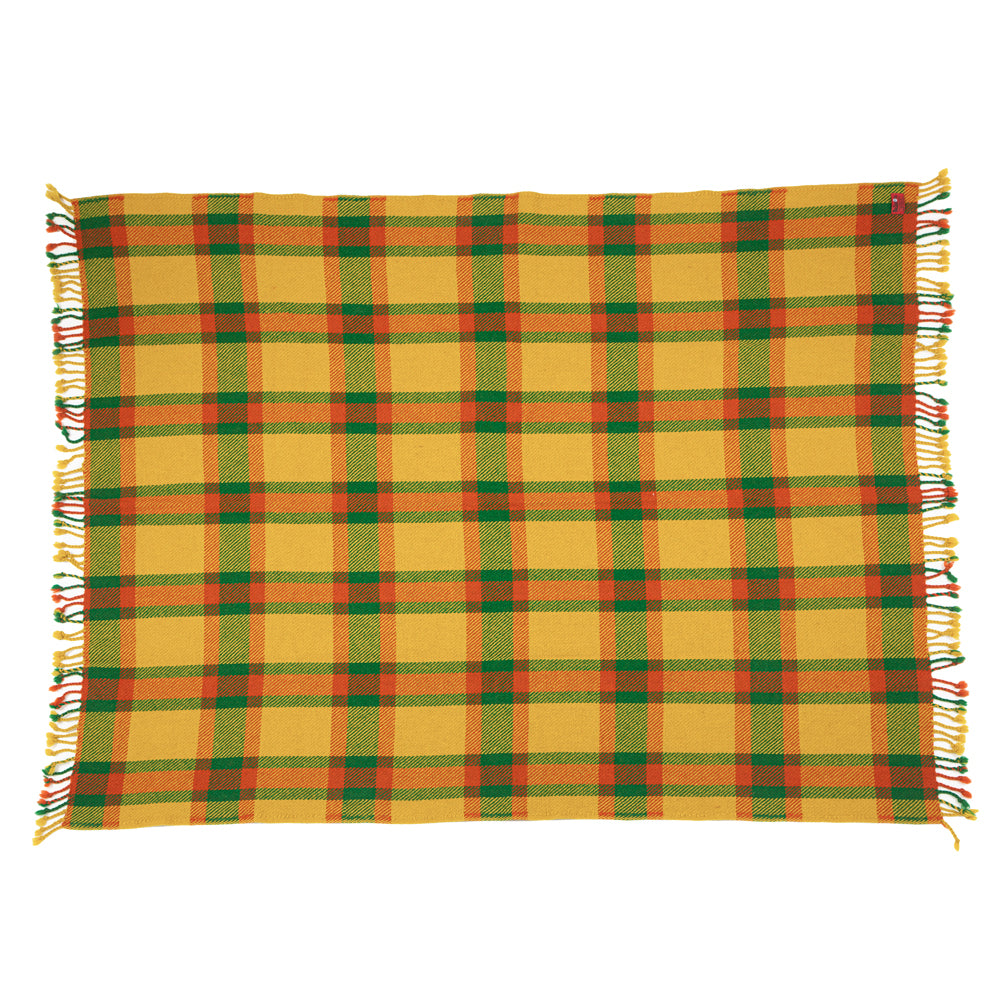 Colorful Wool Blanket Perelika XVIII – Yellow, Orange, and Green Checkered-Balkanova