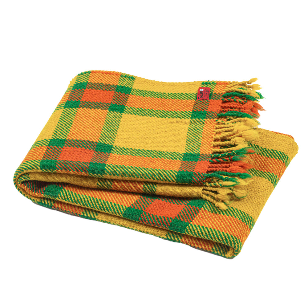 Colorful Wool Blanket Perelika XVIII – Yellow, Orange, and Green Checkered-Balkanova