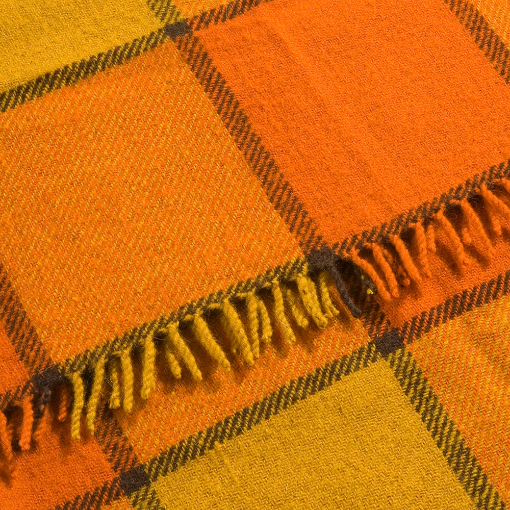 Perelika II wool blanket – orange and yellow checks-Balkanova