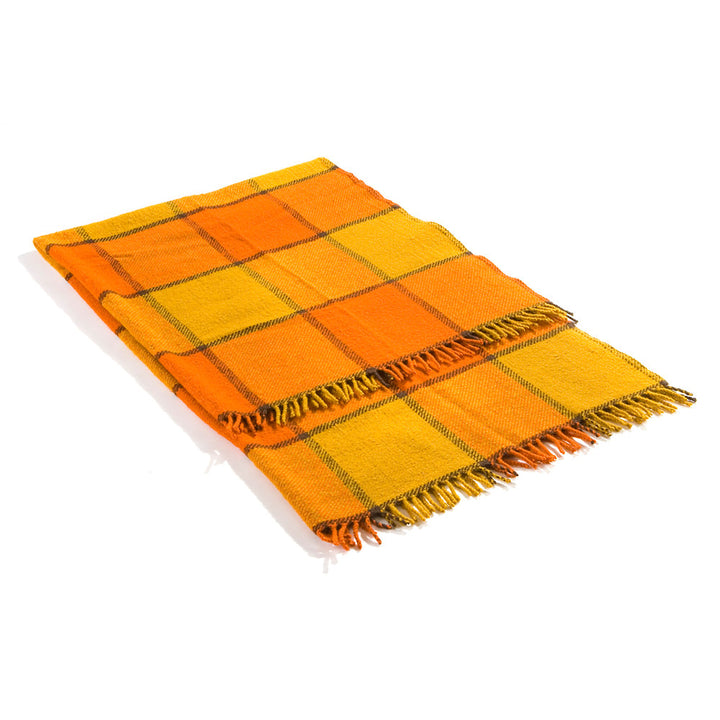 Perelika II wool blanket – orange and yellow checks-Balkanova
