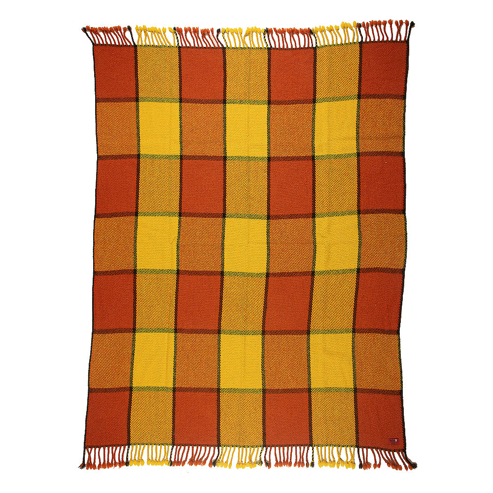 Perelika II wool blanket – orange and yellow checks-Balkanova