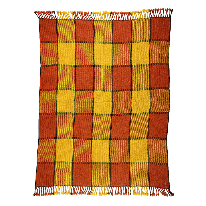 Perelika II wool blanket – orange and yellow checks-Balkanova