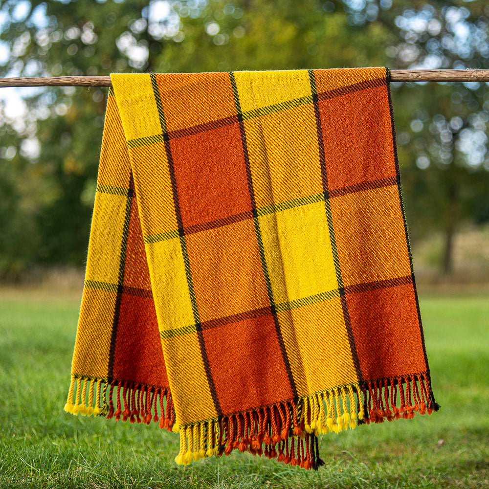 Perelika II wool blanket – orange and yellow checks-Balkanova
