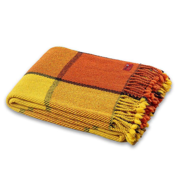Perelika II wool blanket – orange and yellow checks-Balkanova