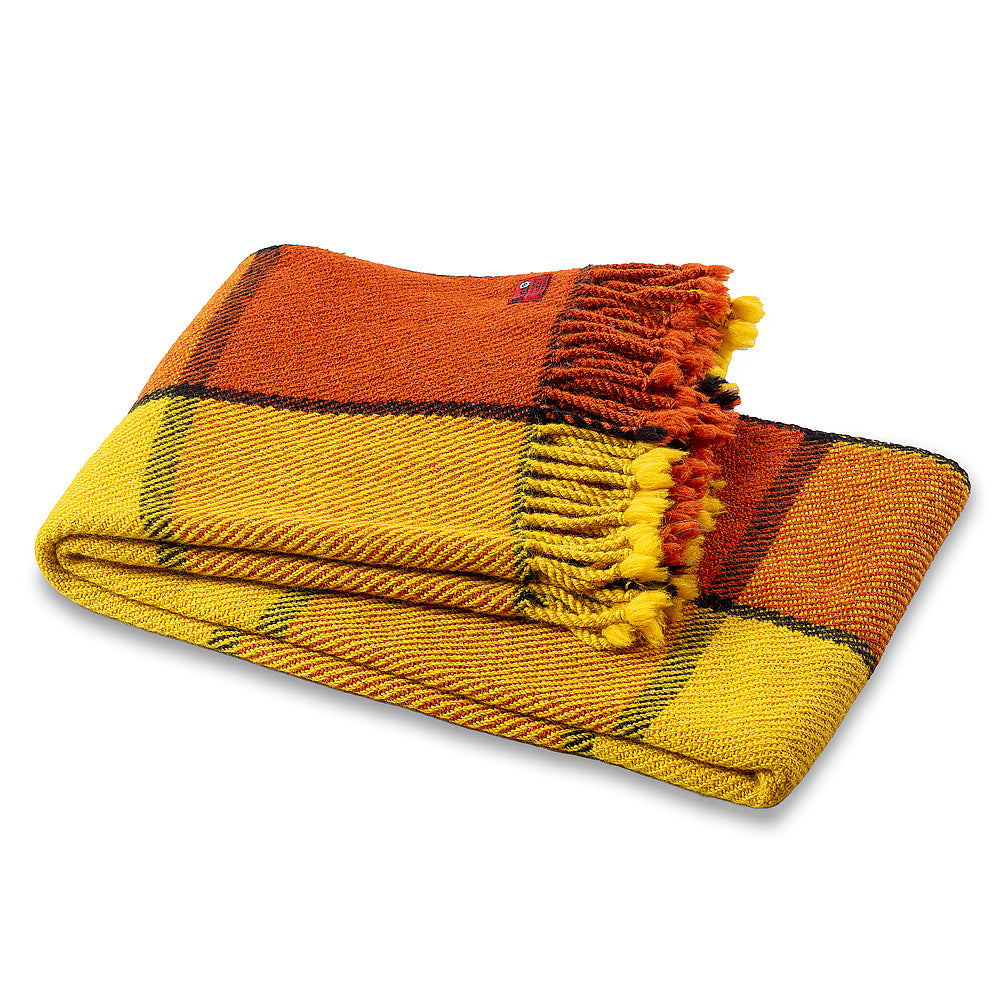 Perelika II wool blanket – orange and yellow checks-Balkanova