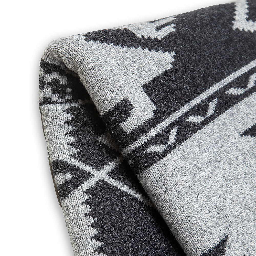 Wollschal "Baum des Lebens" - Merino grau und schwarz
