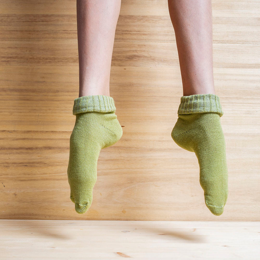 wool socks rolled hem light green-Balkanova