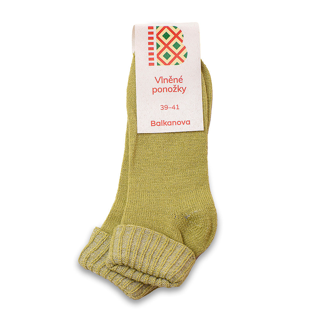 wool socks rolled hem light green-Balkanova