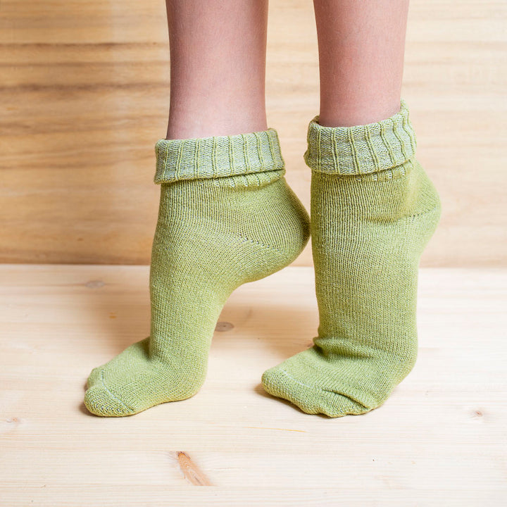 wool socks rolled hem light green-Balkanova