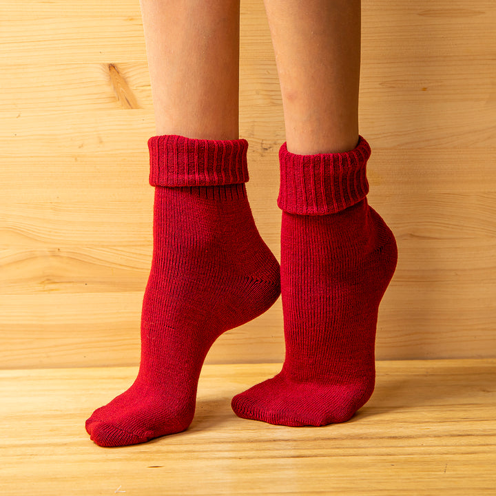 Ponožky 90% vlna, jednobarevný pružný úplet s ohrnovacím lemem - světlá bordó-Balkanova