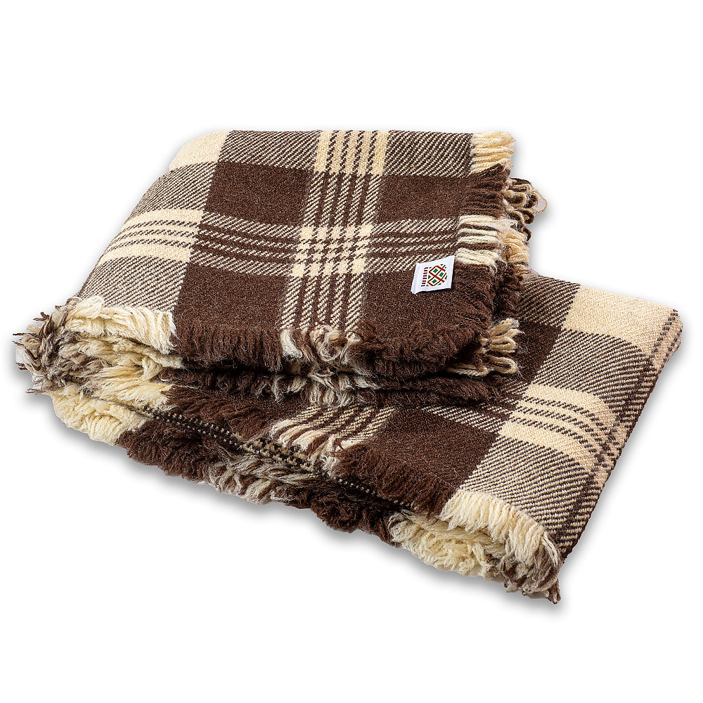 Wool Throw Rodopa I – Natural Undyed White and Brown Wool-Balkanova