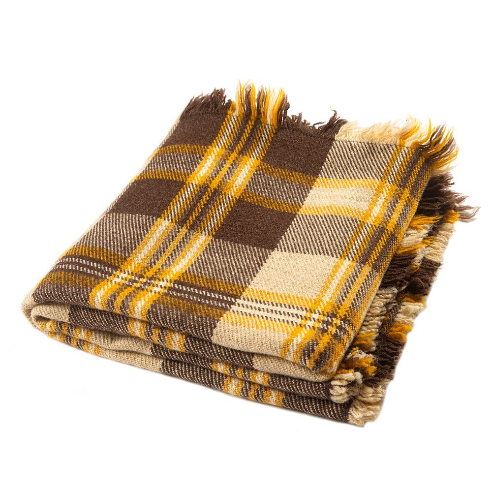 Rodopa X wool blanket – brown check with a yellow stripe-Balkanova