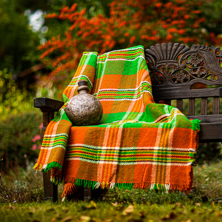 Wolldecke Rodopa XVII - grün und orange kariert