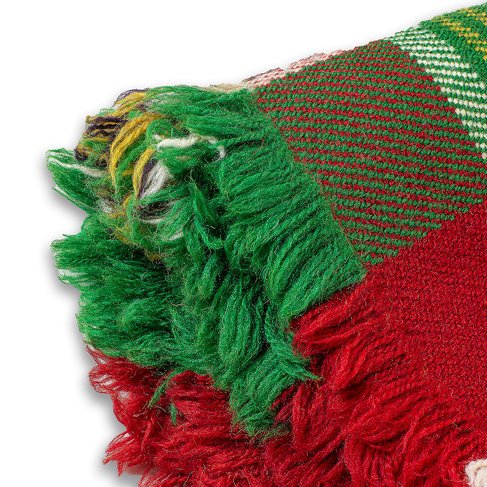 Rustic wool blanket Rodopa VIII red and green plaid-Balkanova