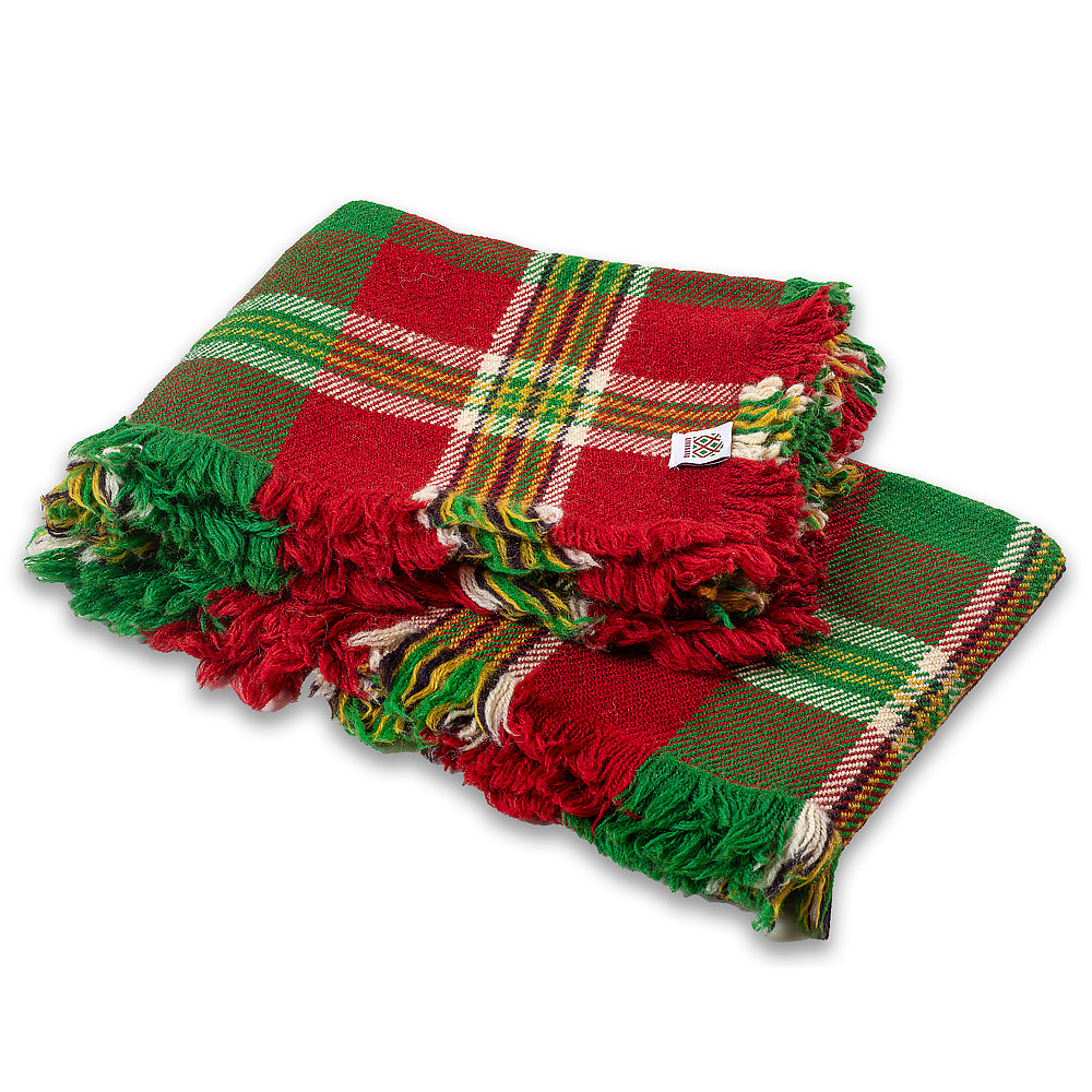 Rustic wool blanket Rodopa VIII red and green plaid-Balkanova